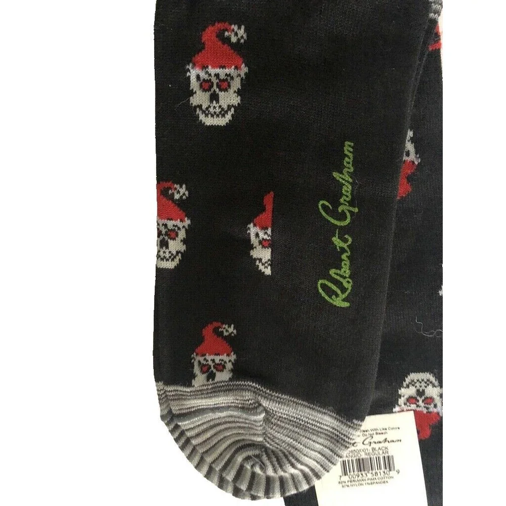 Robert Graham Christmas Santa Skull Mens Dress Socks Peruvian Pima Cotton Black